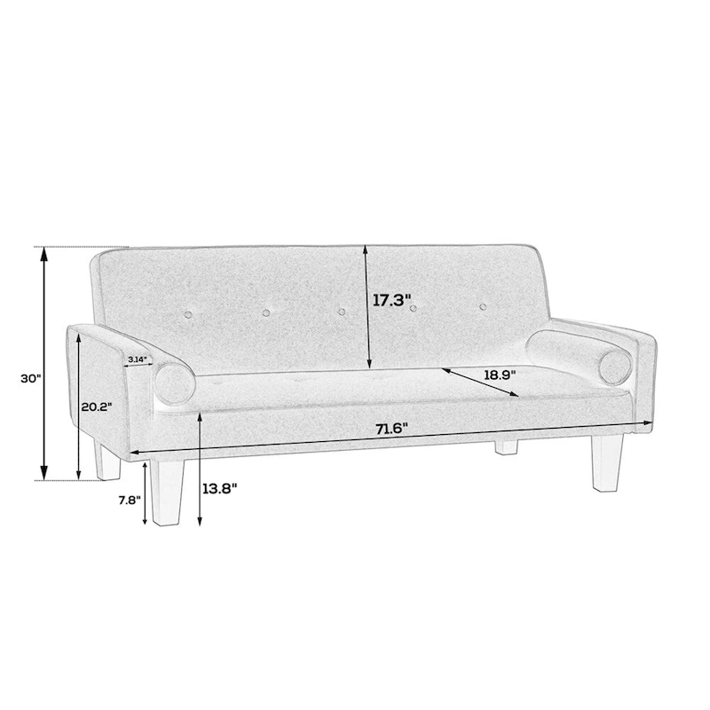 Living room sofa convertible into sofa bed includes two pillows