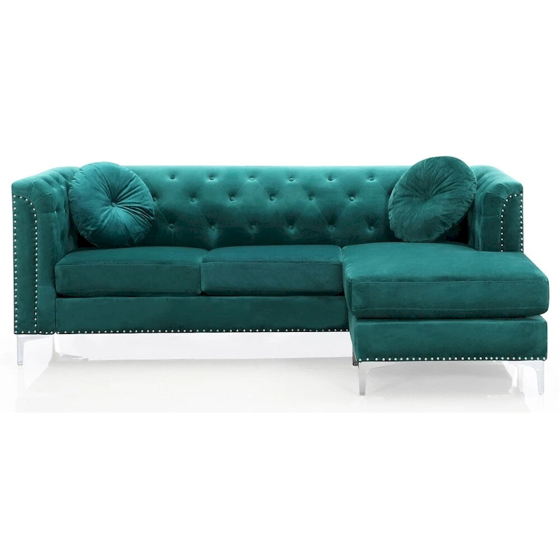 Pompano Velvet Button Tufted Sofa with Chaise