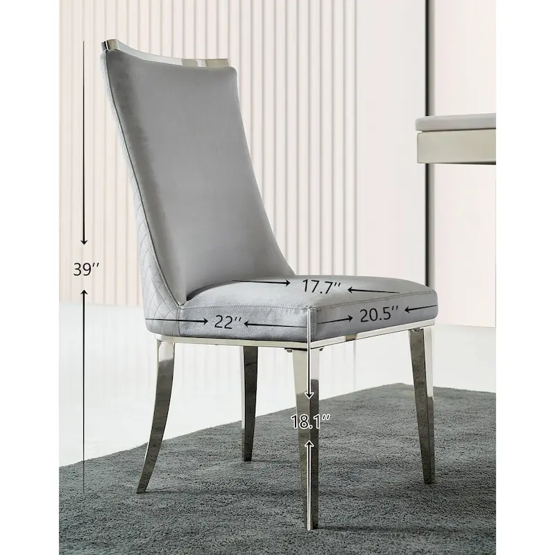 Velvet Dining Room Chairs with Reticulate Texture Back and Metal Trim Top