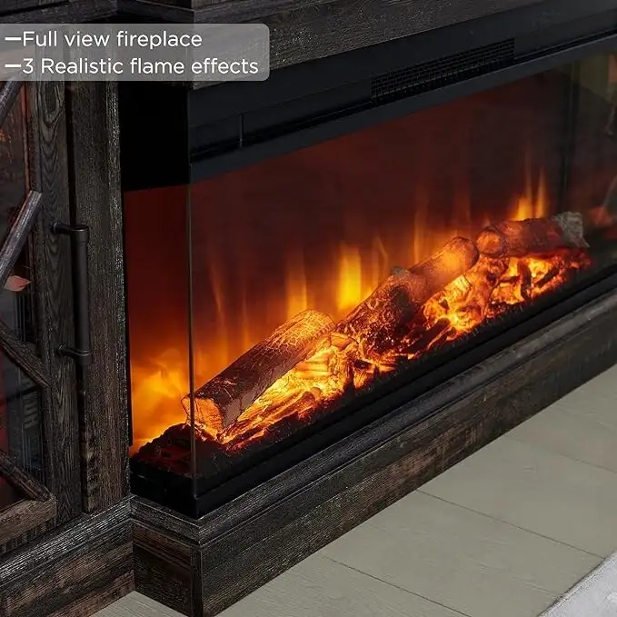 Farmhouse 3-Sided Electric Fireplace TV Stand, Entertainment Center