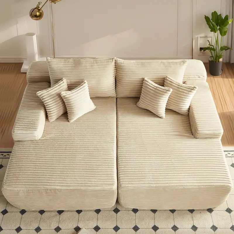 OVIOS Long Plush No Assembly Required Double Chaise Sofa