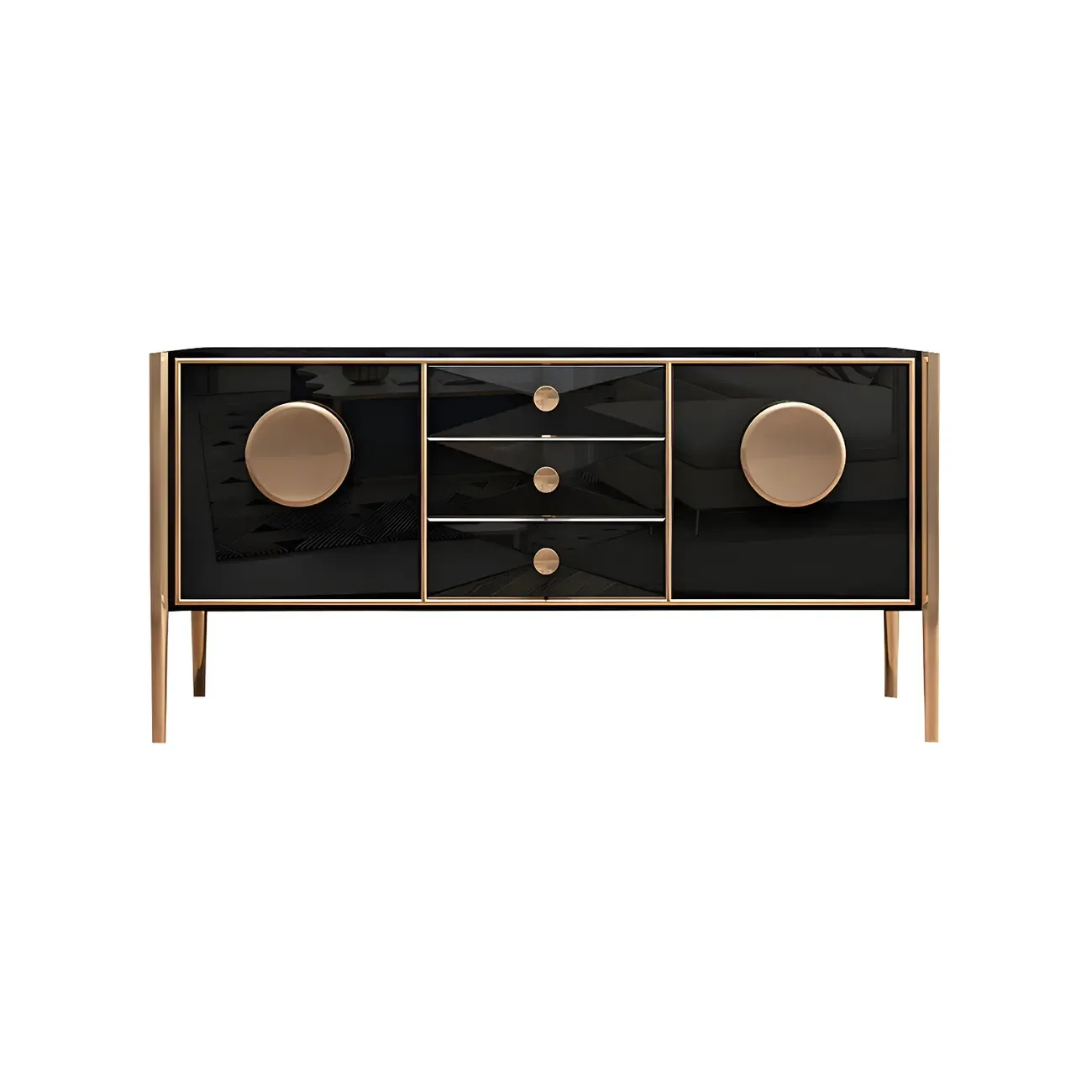 Modern Glossy Wooden Buffet Table with Drawers & Cabinets