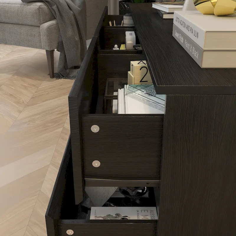 Low Profile Dresser/TV Stand - Black & White, 6 Drawers, 63W x 19.7H, Multi-Functional