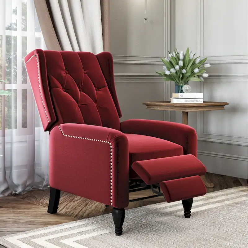 Gracewood Hollow Bea Velvet Wingback Push Back Recliner Chair