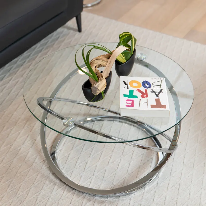 Galaxy Cross Base Tempered Glass Round Coffee Table