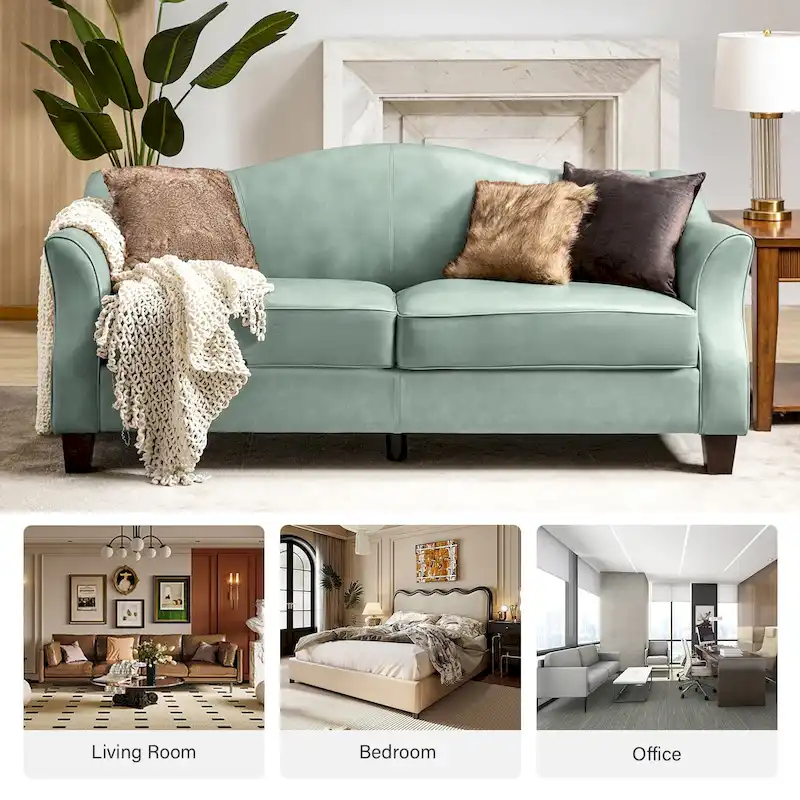 Sandra 81.5 Classic Genuine Leather Sofa With Solid Wood Legs By HULALA HOME