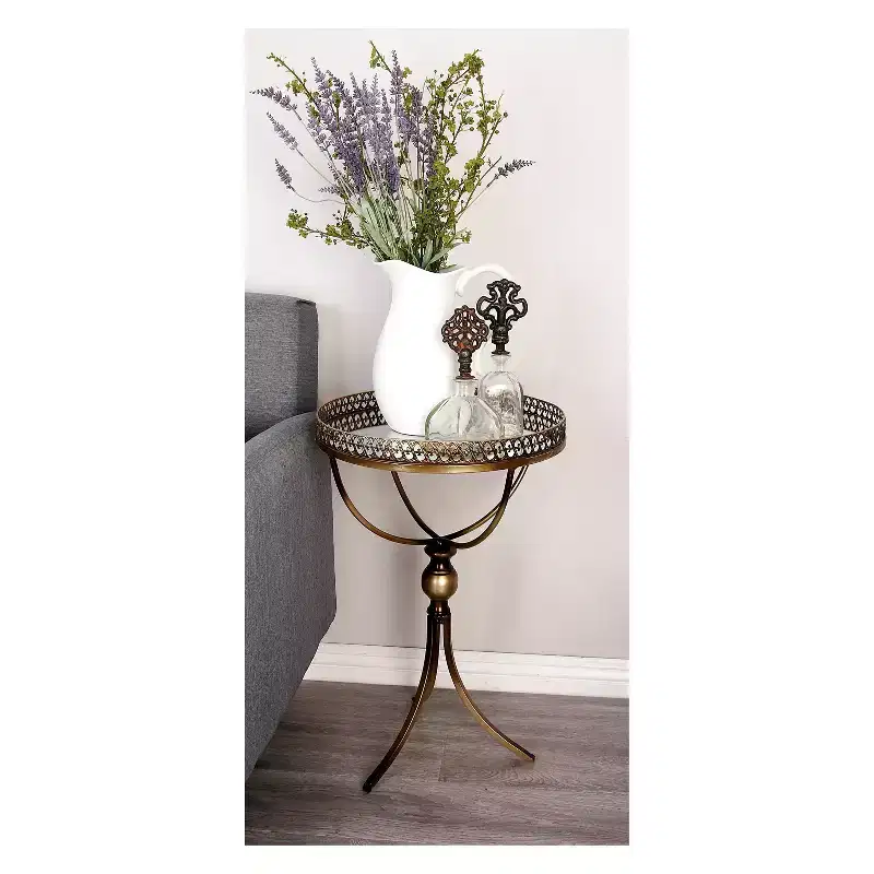 Metal and Glass Round Pedestal Table Gold - Olivia & May
