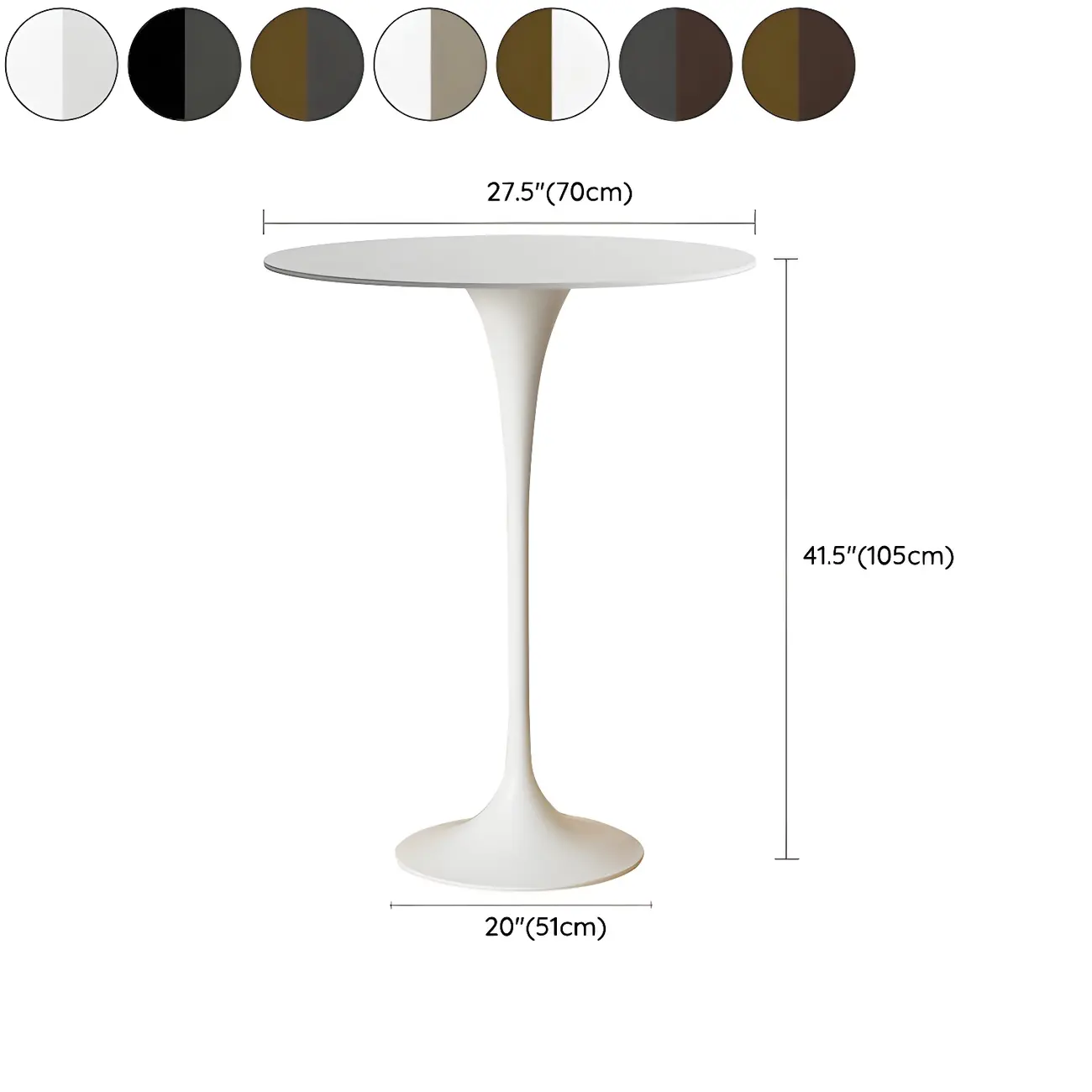 Round Glam Brown Gold Metal Tulip Base Bar Tables