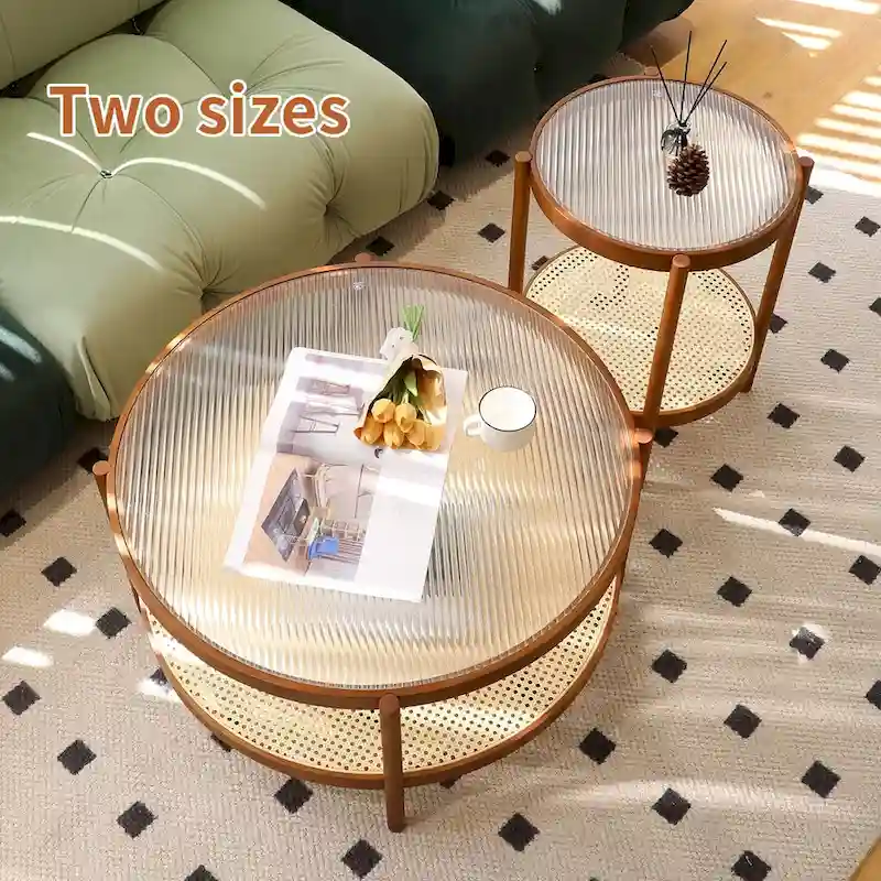 Modern Farmhouse Coffee Table Set Nesting Round Wooden Table Side Table Set