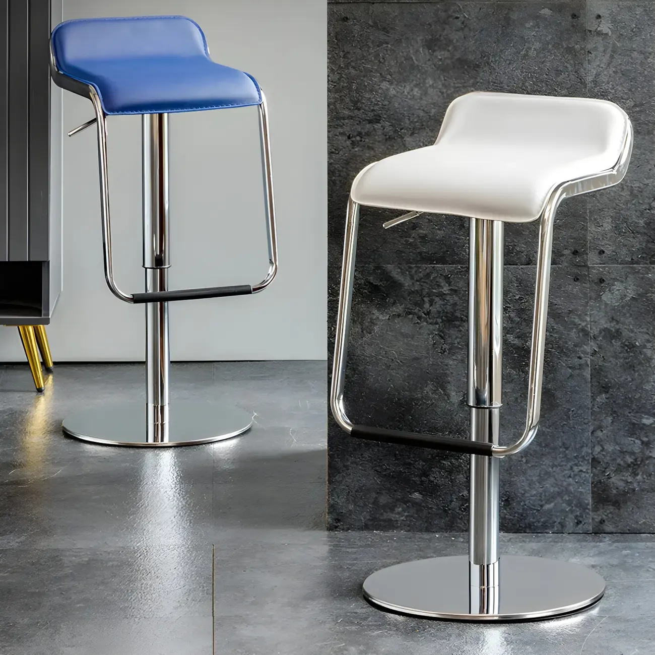 Modern Pedestal Swivel Bar Stool Adjustable Height Low Back Faux Leather