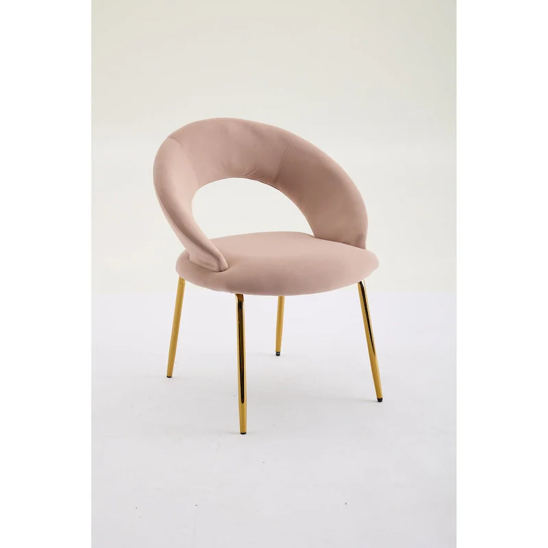 Velvet Dining Chair with Curved Backrest - Gold Legs - Single Seat