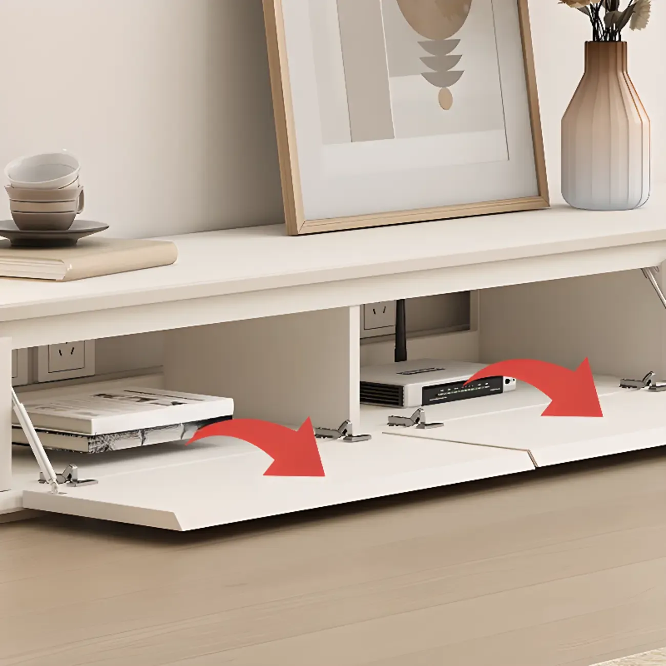 Ventilated 2 Drawers Wood Rectangular White TV Stand