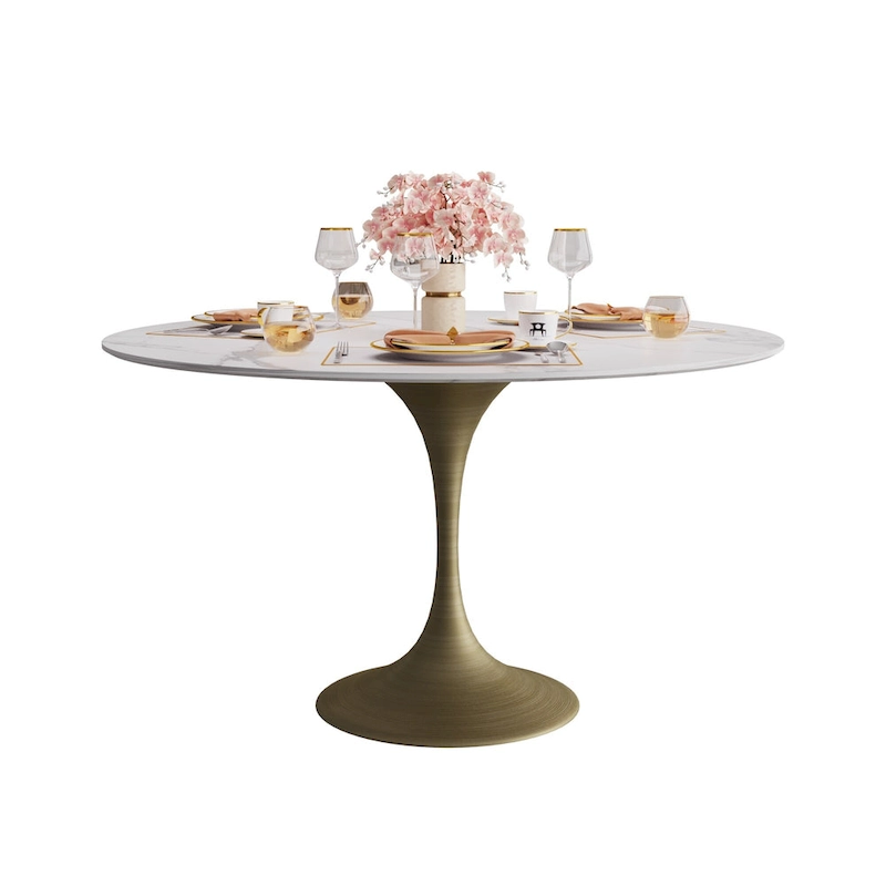 JASIWAY Modern Faux Marble Top Iron Pedestal Dining Table