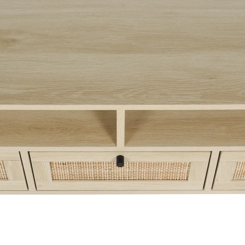 Modern Rattan TV Stand with Solid Wood Feet