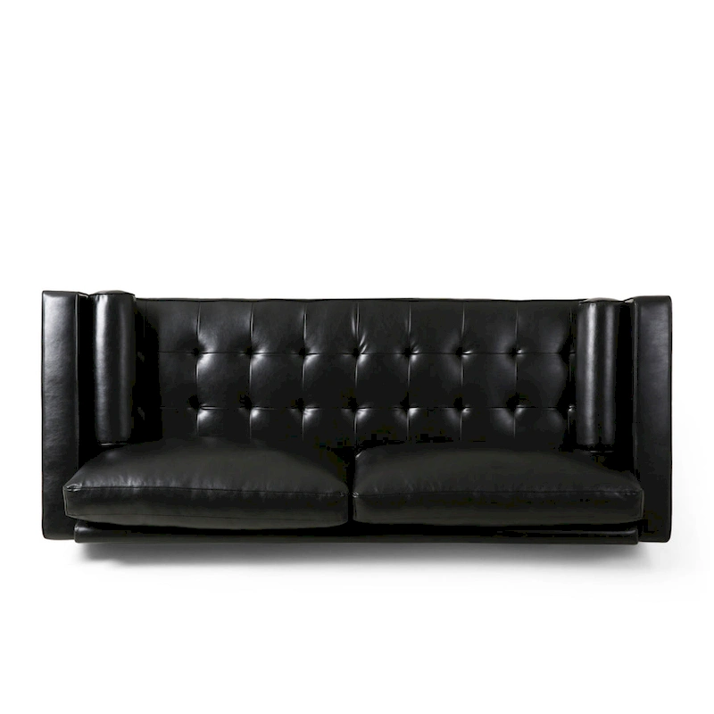 Modern 82.25 Faux Leather 3-Seater Sofa with Wood Legs