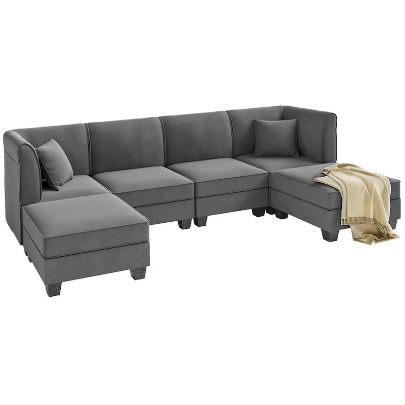 Futzca Sectional Couch Modular Sofa, 116 Velvet L-Shaped Couch Sofa