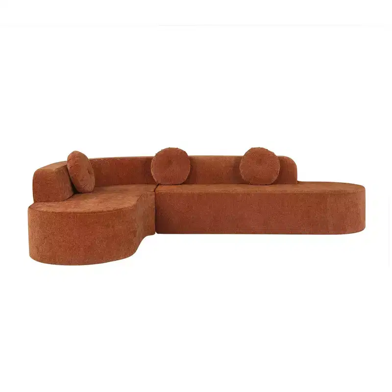 Whisen 122'' Extra Large Sectional Sofa, Elegant Fabric Upholstery Sofa Couch with Three Round Cushions , High-Resilience Foam