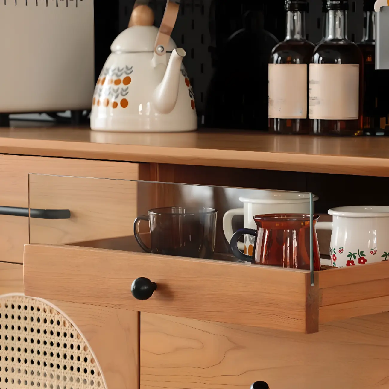 Modern Pine Cherry Wood Narrow Kitchen Sideboard
