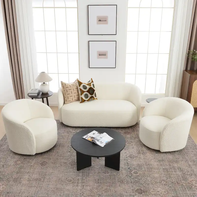 KINWELL Sherpa Upholstered Loveseat Boucle Sofa Couch, 68W