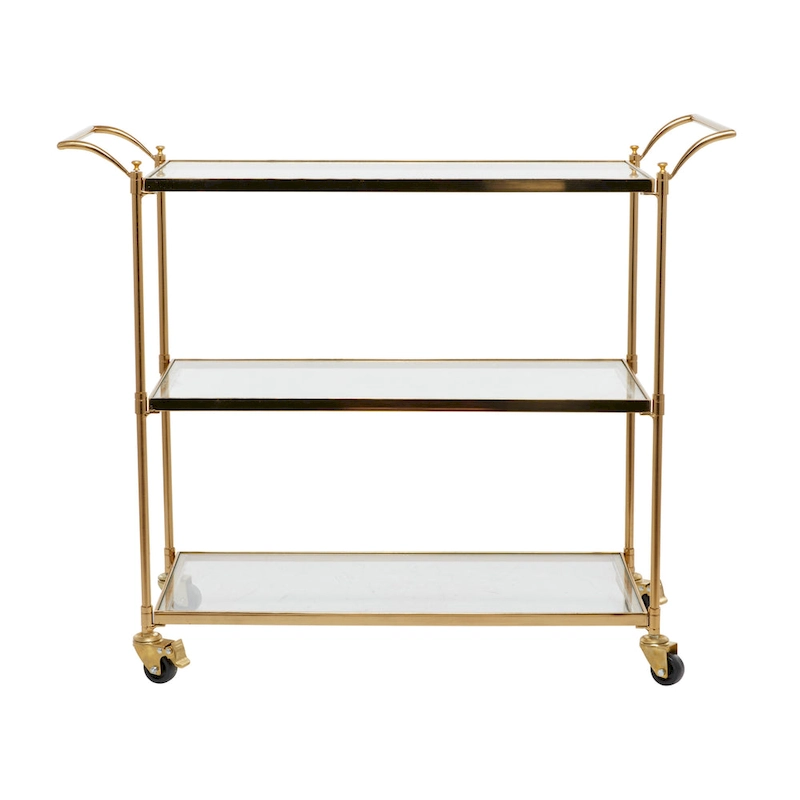 Metal Rolling 3 Glass Shelves Bar Cart with Lockable Wheels - Brass - Roche River Decor - 14W x 38L x 31H