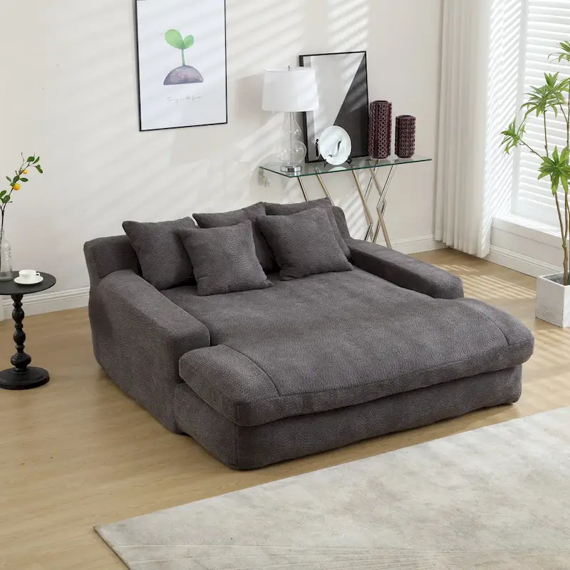 Chenille 2 seater lazy sofa With 5 back pillows