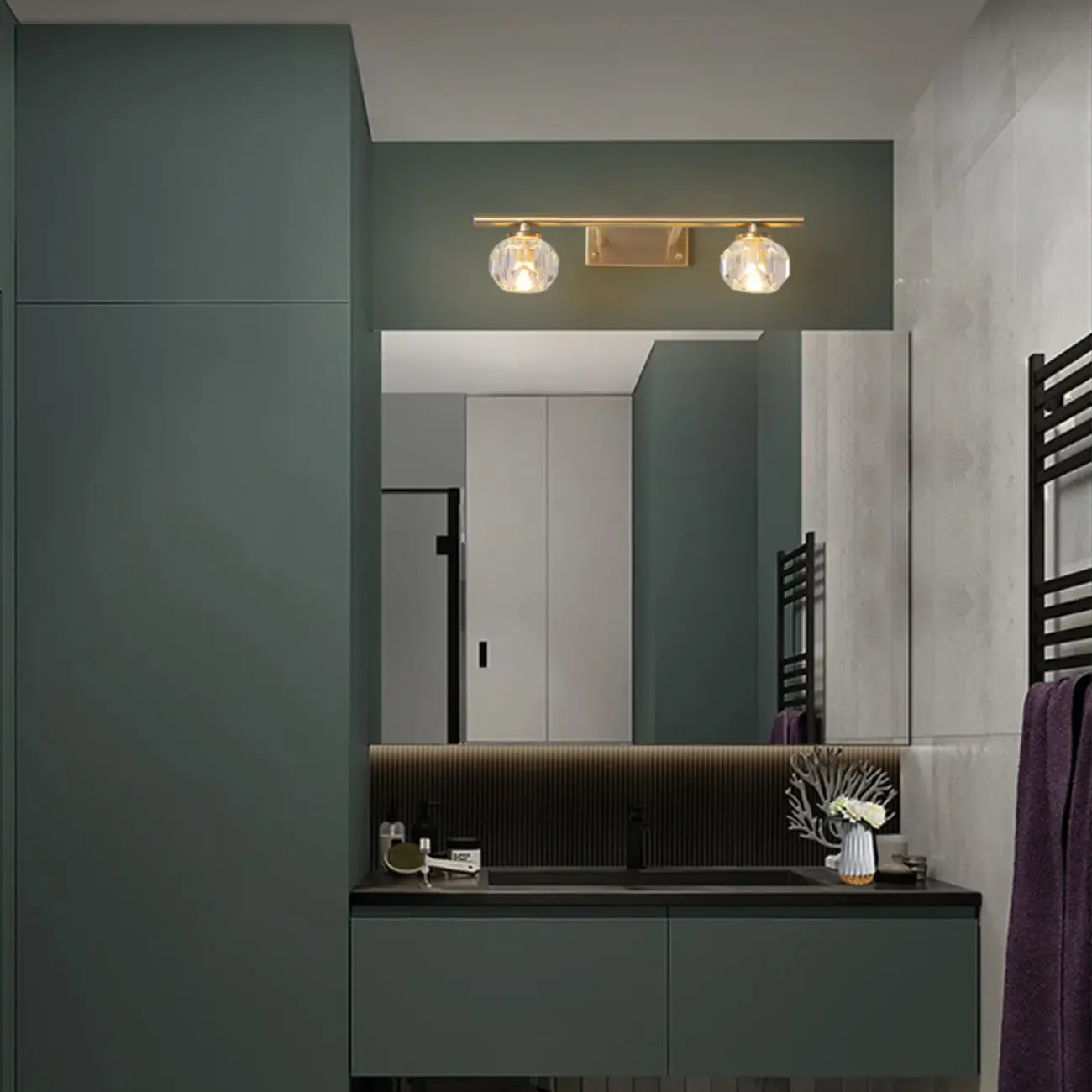 Elegant Linear Globe Brass Crystal Vanity Lights in Multi-Light