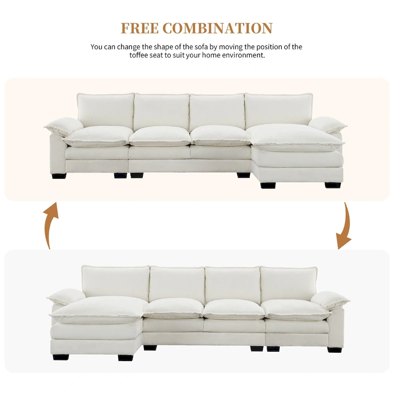 Modern L-shaped Cloud Sofa with Chaise Lounge