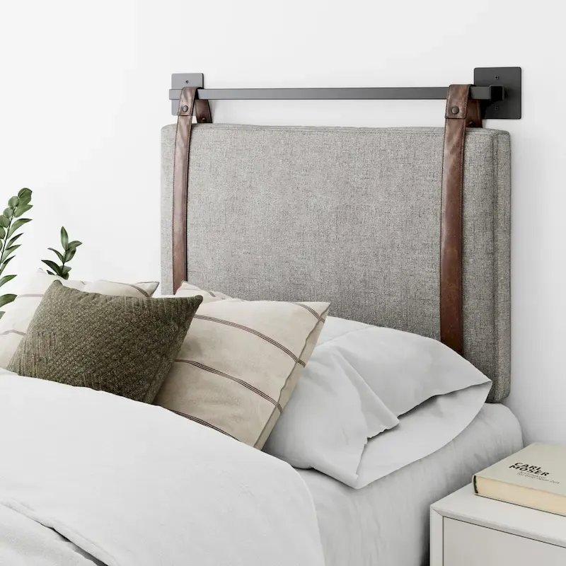 Nathan James Harlow Wall Mount Upholstered Headboard with Metal Rail