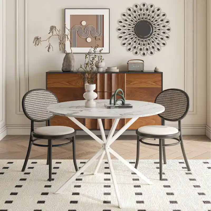 Modern Cross Leg Round Dining Table ,Two Piece Removable Top