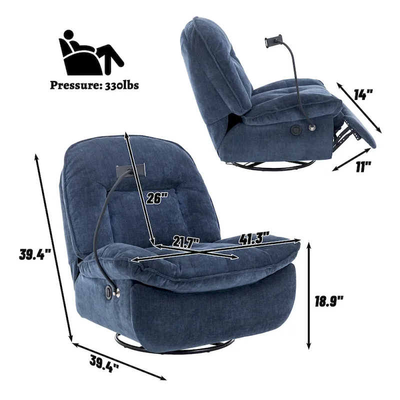 Adjustable Swivel Chenille Recliner with Phone Holder