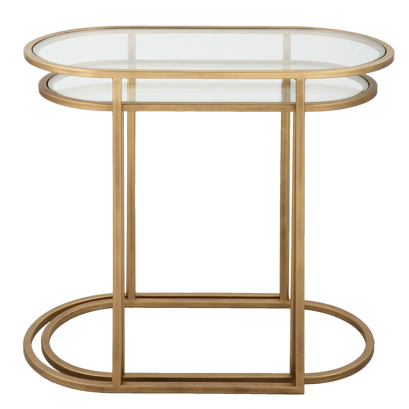 Antique Brushed Brass Nesting Tables, Set of 2 - 24W x 22H x 12.5D