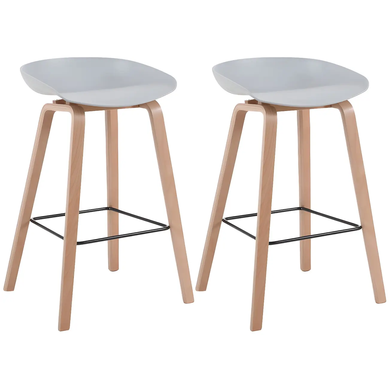 Mid-Century Modern Plastic Bar Stool with Wood Legs