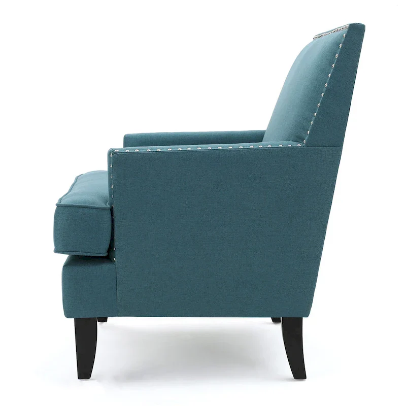 Studded Fabric Club Chair – Light Blue / Teal / Grey, Single Seat