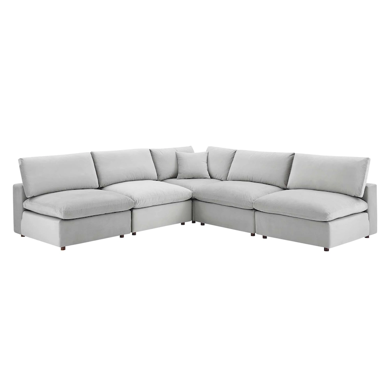 Commix Down Filled Overstuffed Velvet 5-Piece Sectional Sofa
