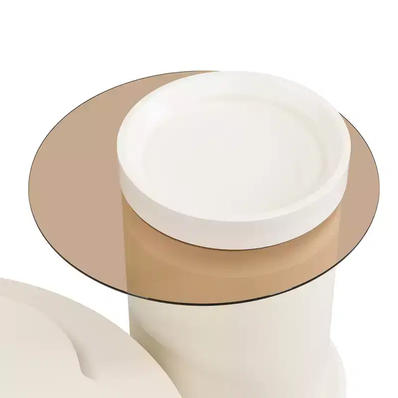360 Rotatable Coffee Table Round Nesting Coffee Table with Flower Top & 2 Drawers, Accent Table Cocktail Table End Table Side Table-ModernLuxe