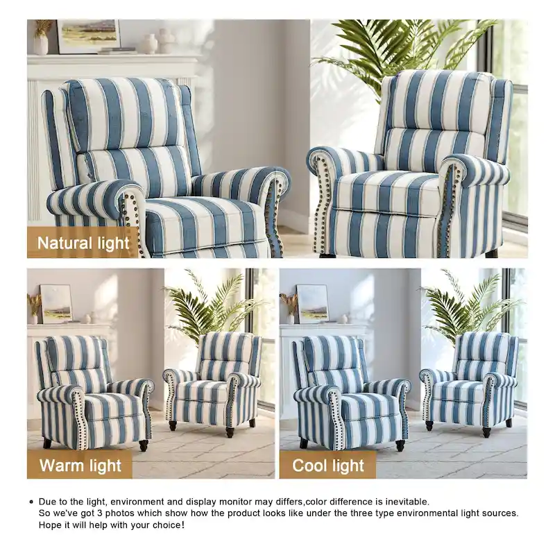 2 Set Nail-head Padded Seat Pushback Recliner Chair