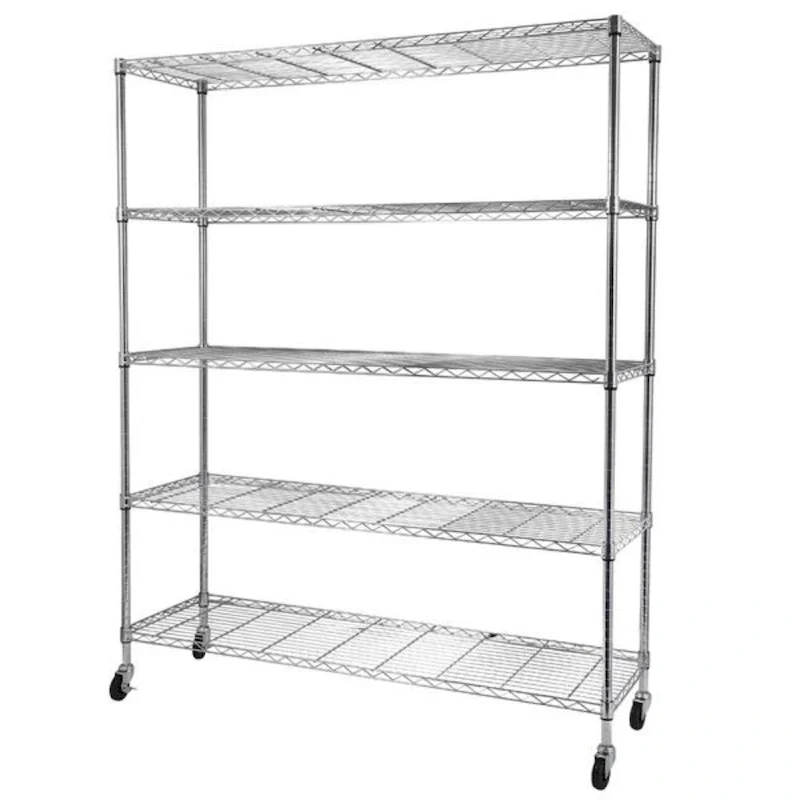 5-Tier Steel Wire Shelving with Wheels - (59.06 x 17.72 x 70.87)