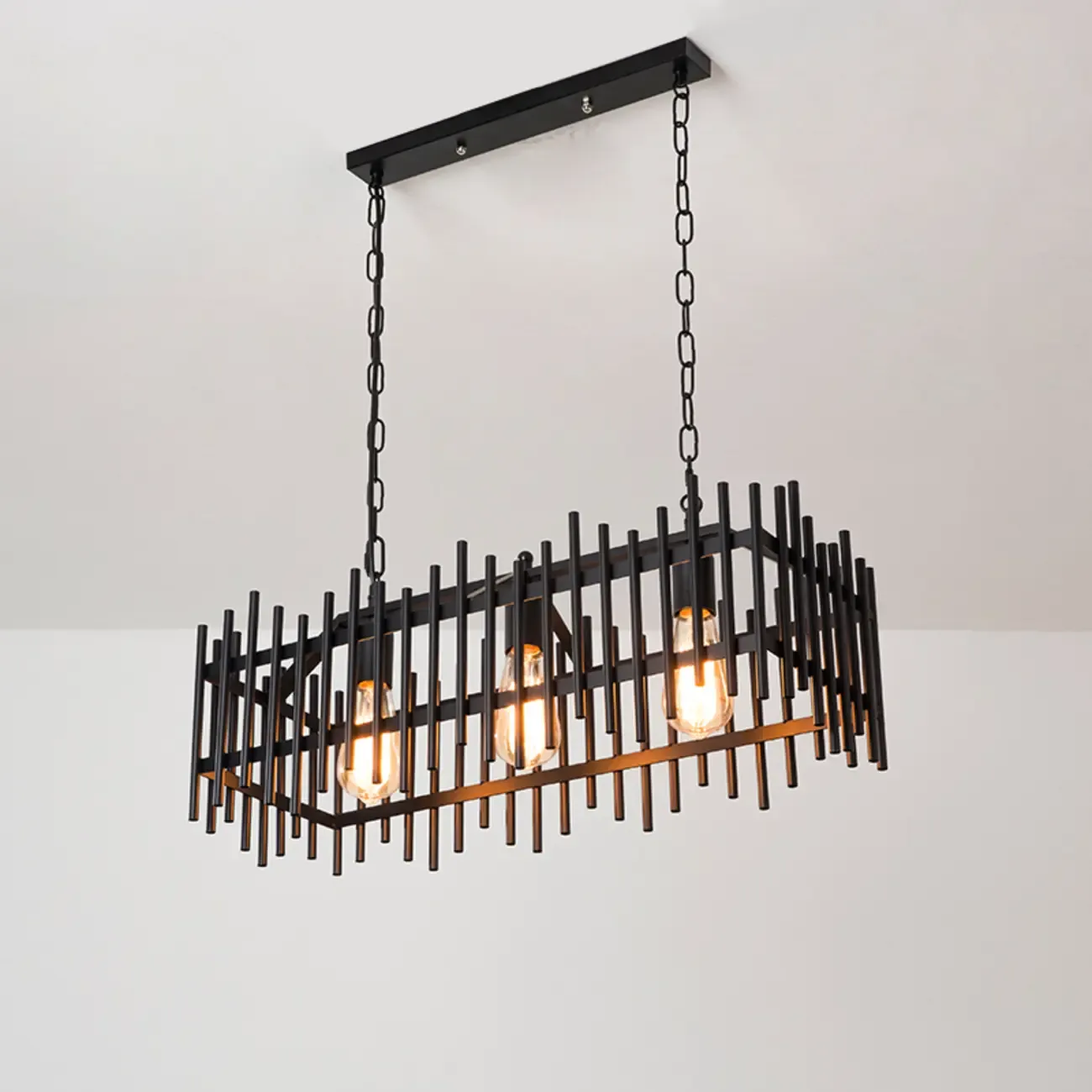 Industrial Rectangle Black 4-Light Kitchen Island Light