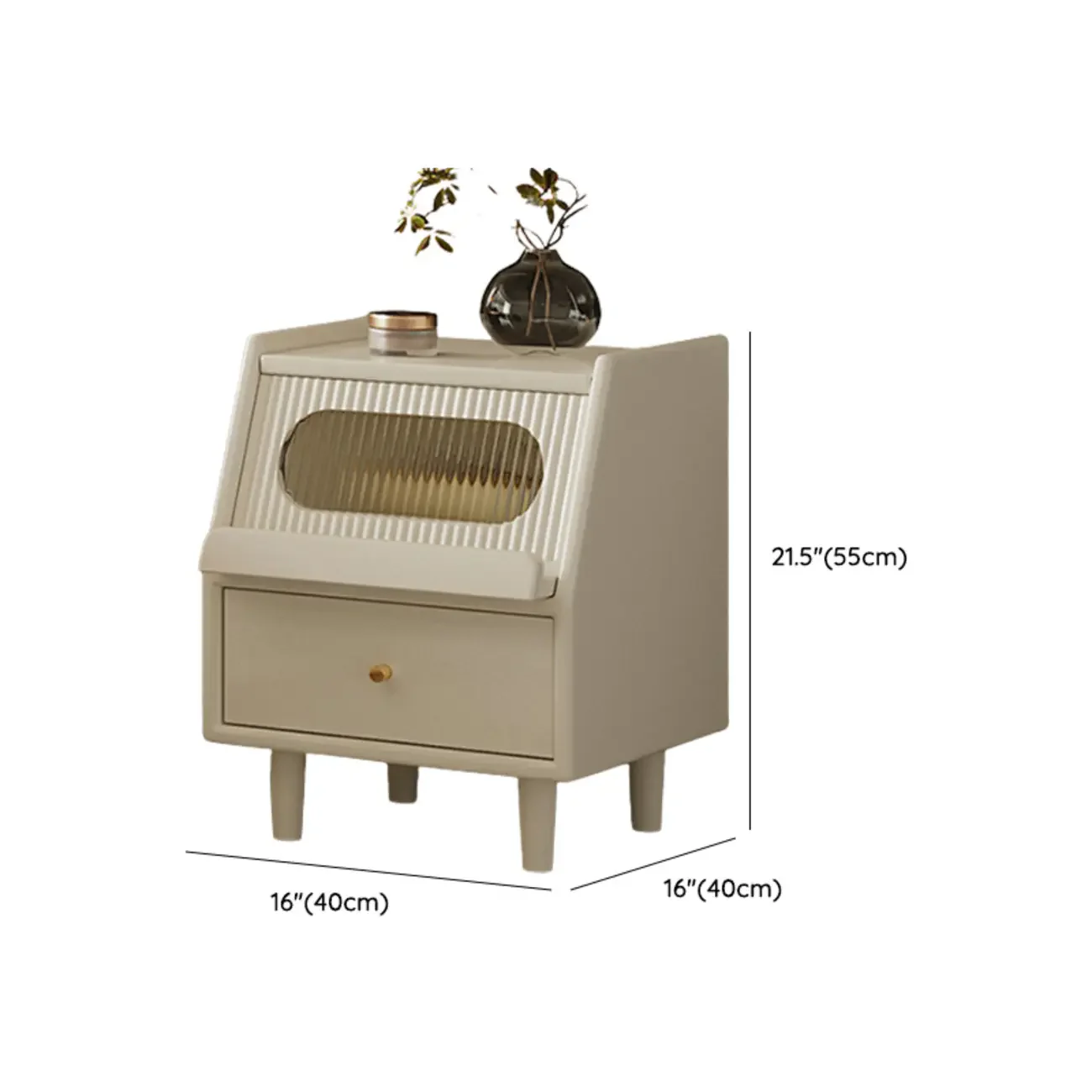 White Rubberwood 2 Drawers Narrow Nightstand with Legs