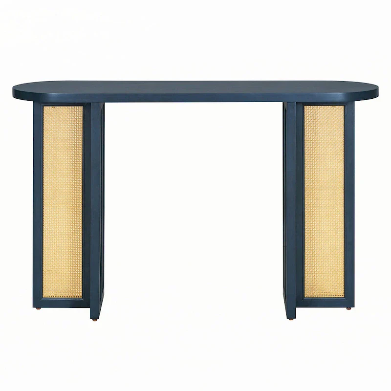 Farmhouse Rattan Console Table Entryway Table,Navy
