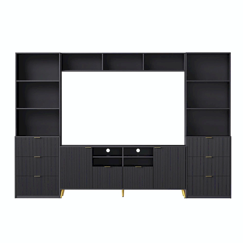 4-Piece Entertainment Wall Unit with 13 Shelves, 8 Drawers, and 2 Cabinets