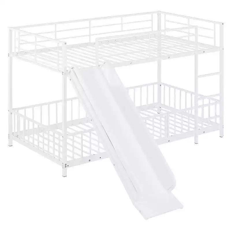 Whisen Stylish Design Metal Bunk Bed with Slide and Guardrails