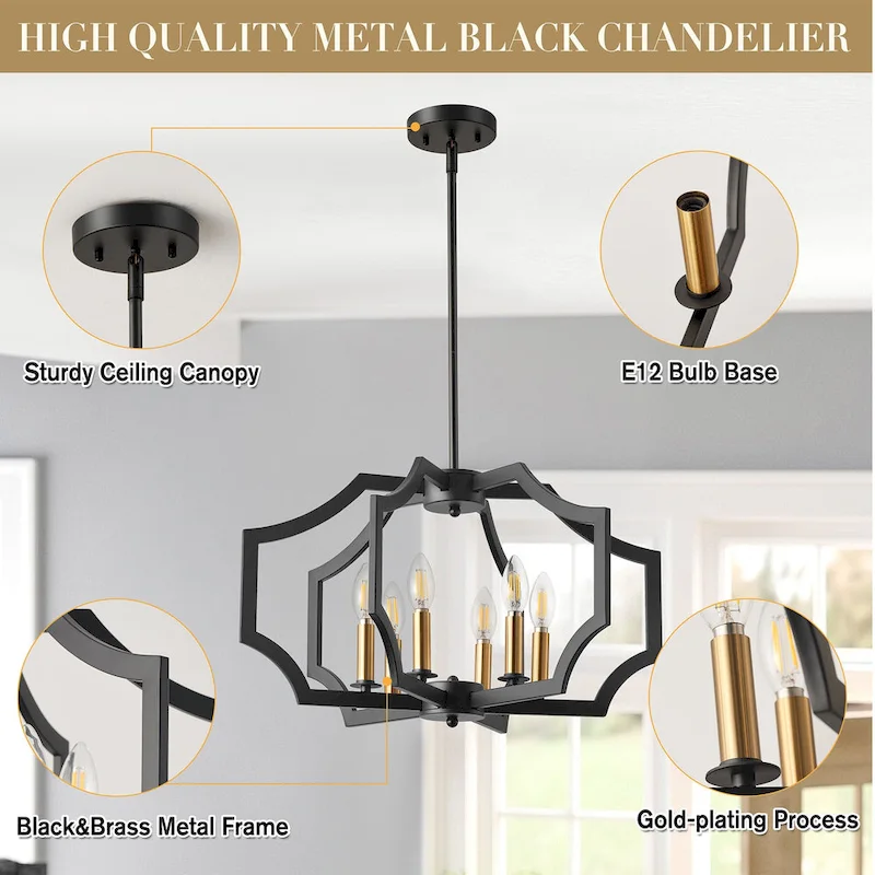 6-L Lantern Industrial Adjustable Metal Pendant Light Kitchen Island Chandelier - 11.8 x 21.3  - N/A