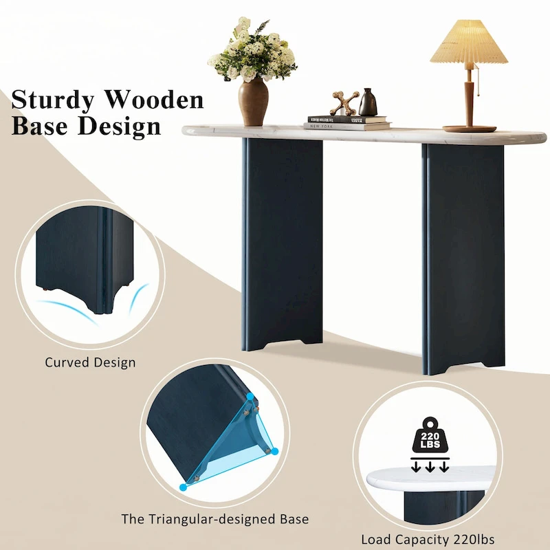 Narrow Console Table, Entryway Table,Navy+White