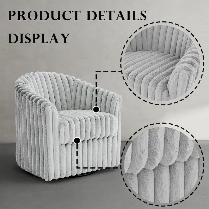 30.7W Faux Fur Upholstered Accent Chair Swivel Barrel Chair