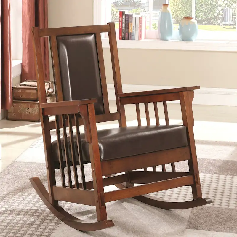 Mission Style Rocking Chair with Leatherette Seat