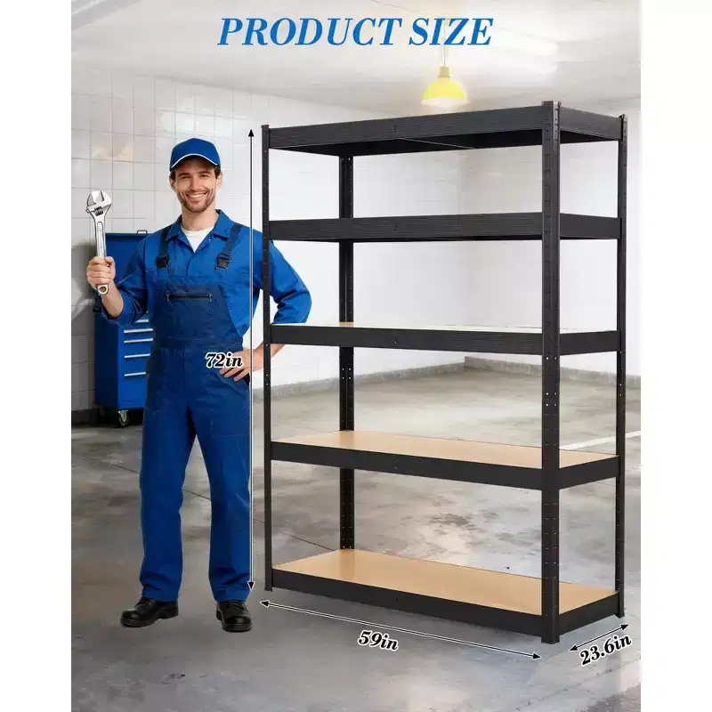 Black 5-Tier Adjustable Steel Shelving Unit, 3000 lbs Capacity
