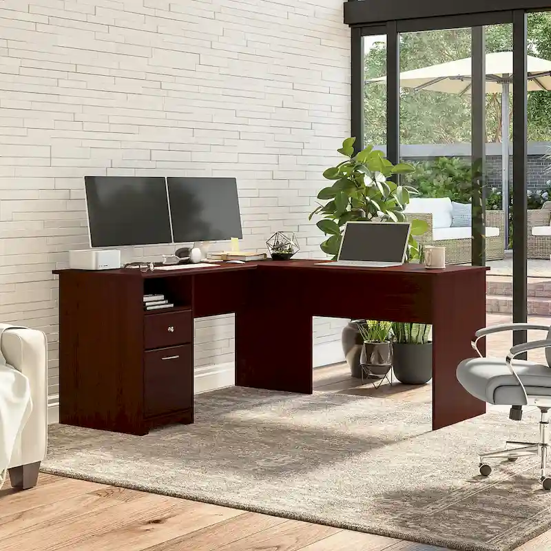 Cabot 60W L-Desk with Hutch and Drawers by Bush Furniture