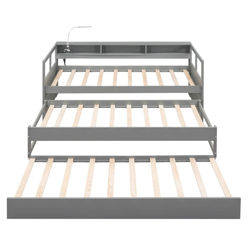 Twin XL Wood Daybed with 2 Trundles and USB Charging Design