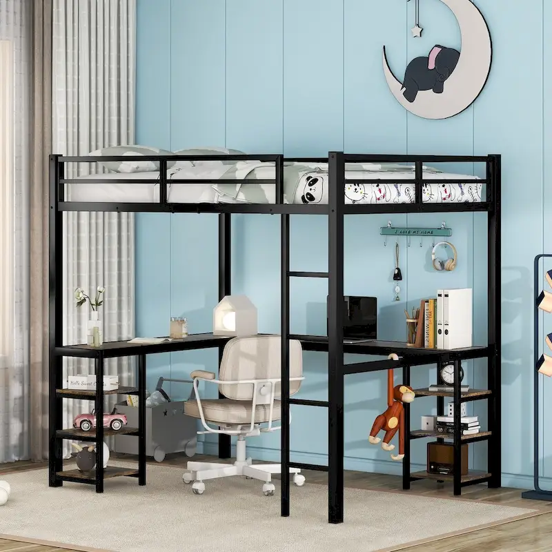 Full Metal Loft Bed with Desk